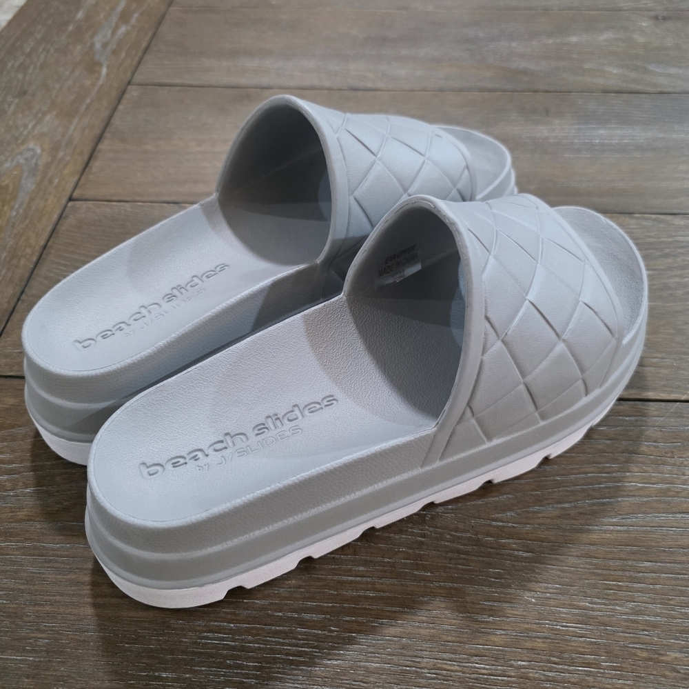 J Slides Light Gray Woven Platform Slide Sandals
